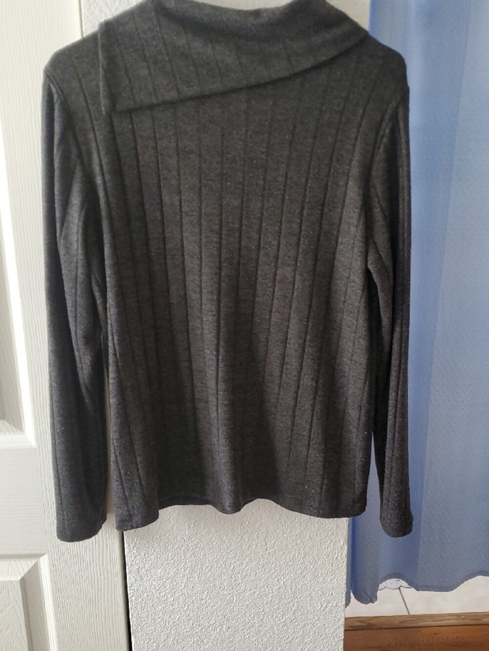 Rafaella Charcoal Ribbed Button-Accented Cowl Neck Sweater - Picture 3 of 5